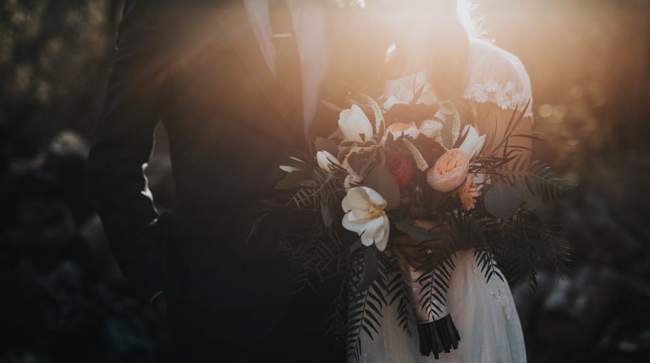 Bride & Groom with Flowers