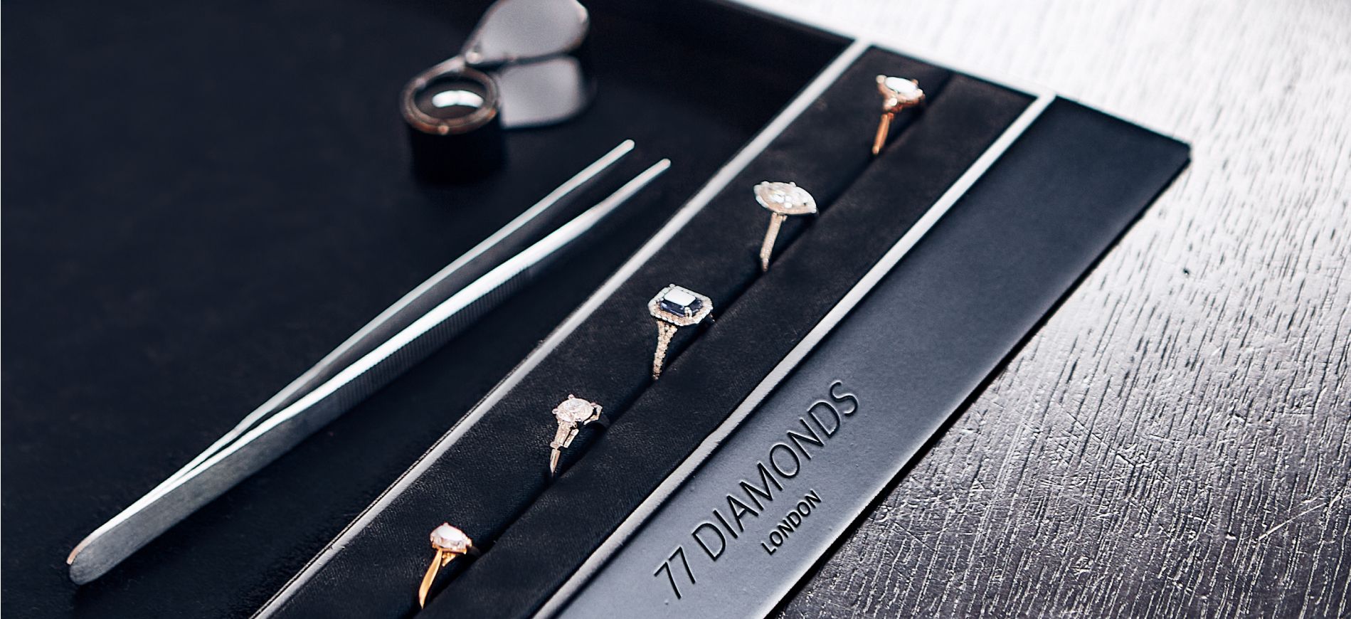 Engagement rings in a row to be inspected