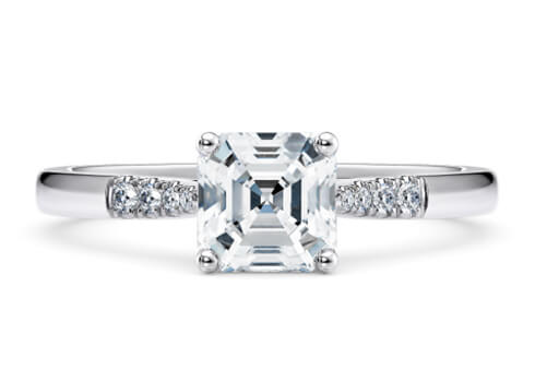 Thea in Platinum set with a Asscher cut diamond.