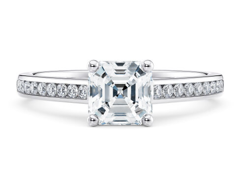 Tsarina in Platinum set with a Asscher cut diamond.