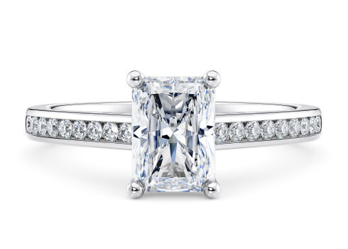 Tsarina in White Gold set with a Radiant cut diamond.