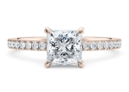 Aria in Rose Gold set with a Princess cut diamond.