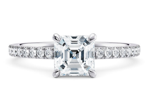 Aria in White Gold set with a Asscher cut diamond.