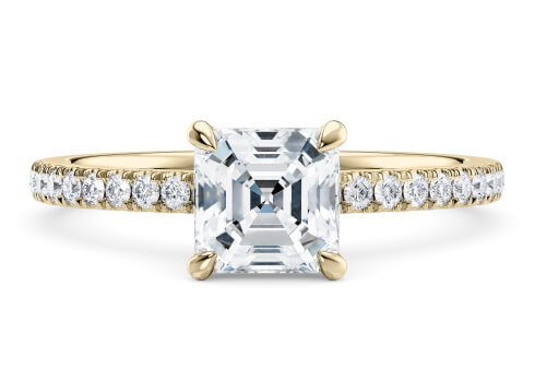 Aria in Yellow Gold set with a Asscher cut diamond.