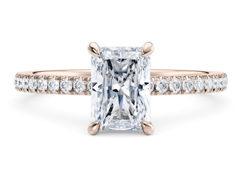 Aria in Rose Gold set with a Radiant cut diamond.