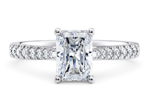 Kindrea in Platinum set with a Radiant cut diamond.