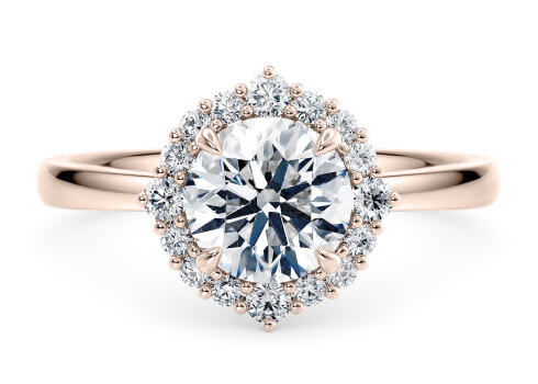 Esther Halo in Rose Gold set with a Round cut diamond.