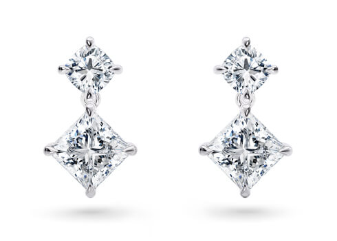 Saros Lab Grown Earrings in 白金 set with a 公主方形 cut 钻石.