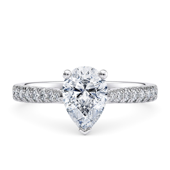Kindrea in Platinum set with a Pear cut diamond.