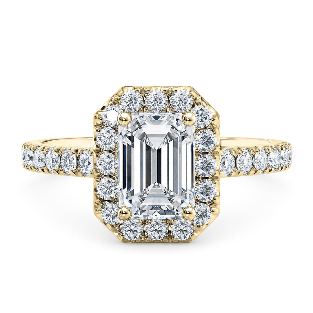 Engagement Ring in Yellow Gold (18k) with Emerald 0.30ct D SI1 Lab-Grown diamond