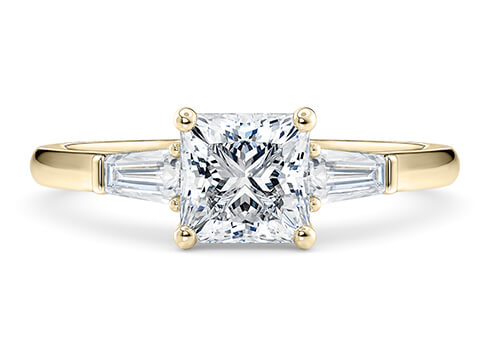 Alexandria in Yellow Gold set with a Princess cut diamond.