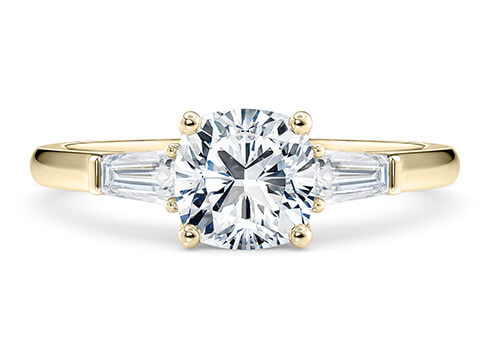 Alexandria in Yellow Gold set with a Cushion cut diamond.