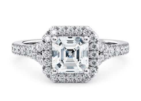 Battersea in Platinum set with a Asscher cut diamond.