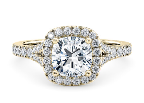 Battersea in Geelgoud set with a Cushion cut diamant.