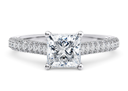 Bloomsbury in White Gold set with a Princess cut diamond.