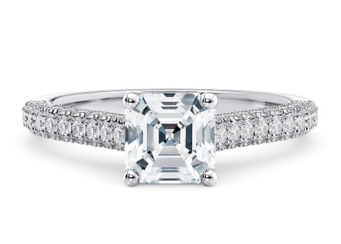 Bloomsbury in White Gold set with a Asscher cut diamond.