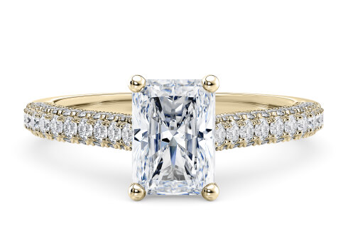 Bloomsbury in Yellow Gold set with a Radiant cut diamond.