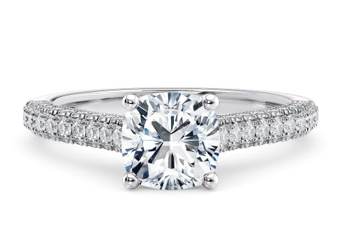 Bloomsbury in White Gold set with a Cushion cut diamond.