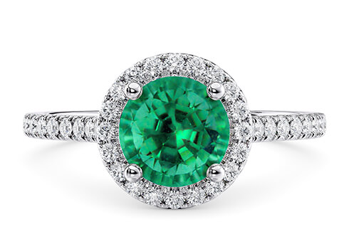 Aphrodite in White Gold set with a Round cut Emerald.