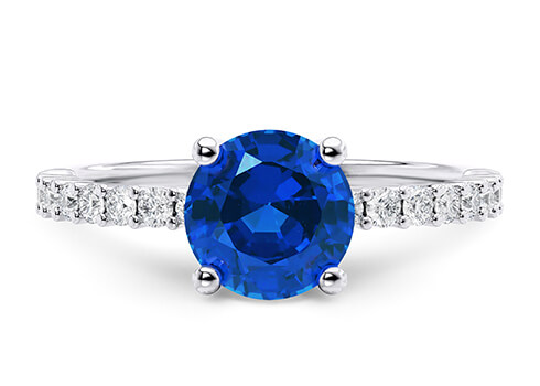 Duchess in White Gold set with a Round cut Sapphire.