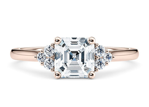 Rosa in Rose Gold set with a Asscher cut diamond.