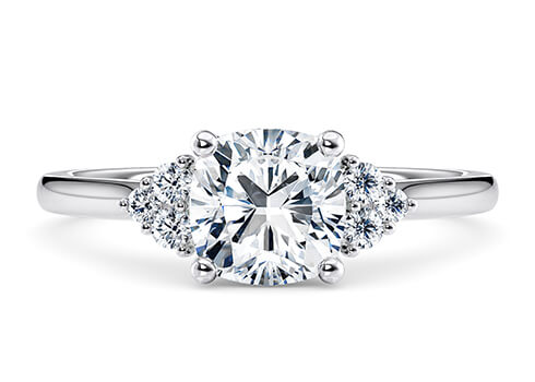 Rosa in Platinum set with a Cushion cut diamond.
