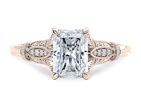 Jasmine in Rose Gold set with a Radiant cut diamond.