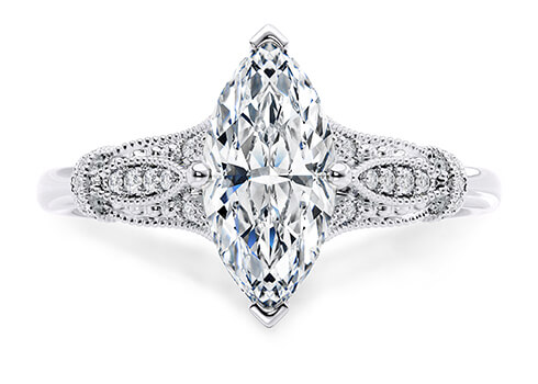 Jasmine in Platinum set with a Marquise cut diamond.