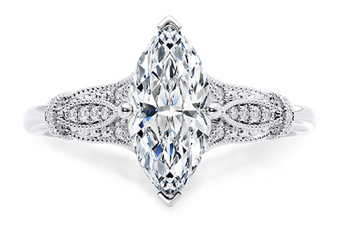 Jasmine in Platin set with a Marquise cut diamant.