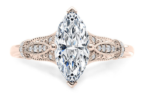 Jasmine in Rose Gold set with a Marquise cut diamond.
