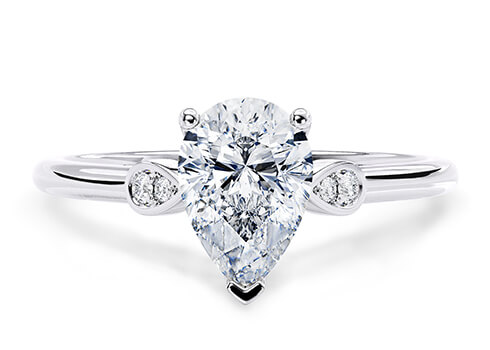 Primrose Engagement Ring in White Gold set with a Pear cut diamond.