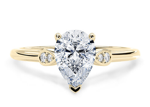Primrose Engagement Ring in Yellow Gold set with a Pear cut diamond.