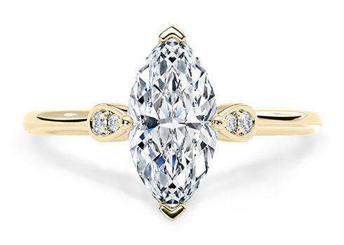 Primrose in Yellow Gold set with a Marquise cut diamond.