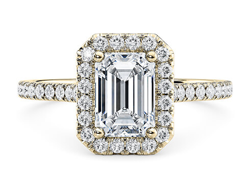 Aphrodite in Yellow Gold set with a Emerald cut diamond.