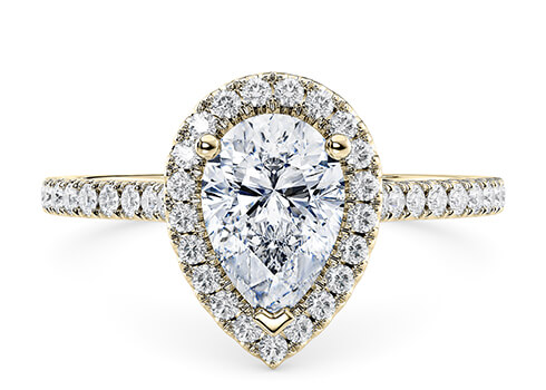 Aphrodite in Yellow Gold set with a Pear cut diamond.