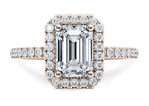 Isabella in Rose Gold set with a Emerald cut diamond.