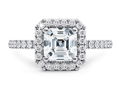 Isabella in Or blanc set with a Asscher cut diamant.