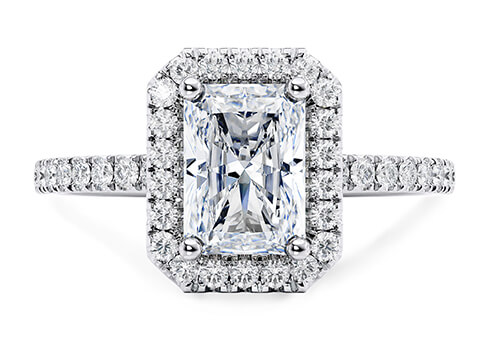 Isabella in White Gold set with a Radiant cut diamond.