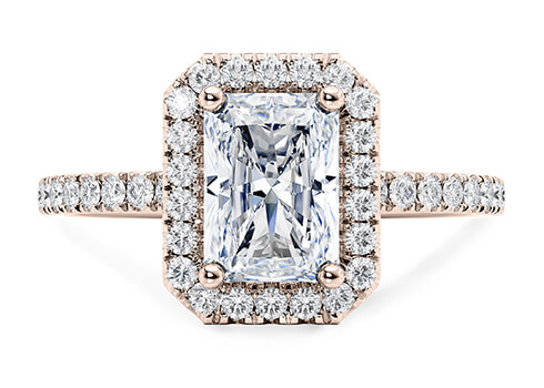 Isabella in Rose Gold set with a Radiant cut diamond.