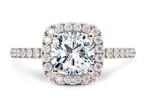 Isabella in Rose Gold set with a Cushion cut diamond.