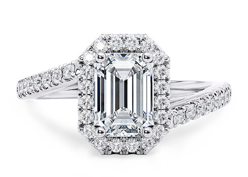 Kew in Oro Bianco set with a Smeraldo cut diamante.