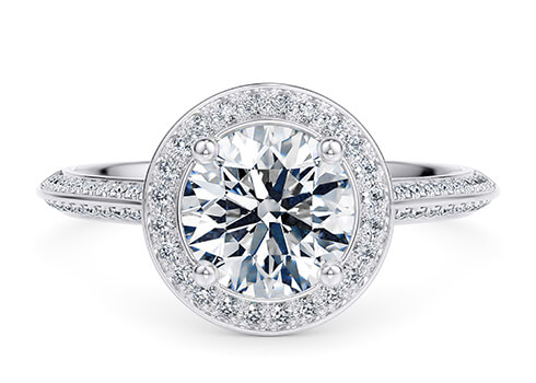 Olympia Engagement Ring in Oro Blanco set with a Redondo cut diamante.