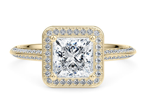 Olympia in Yellow Gold set with a Princess cut diamond.