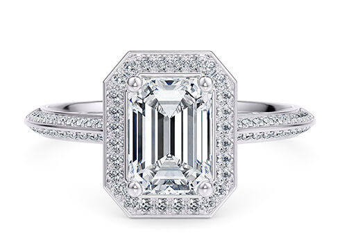 Olympia in Platinum set with a Emerald cut diamond.