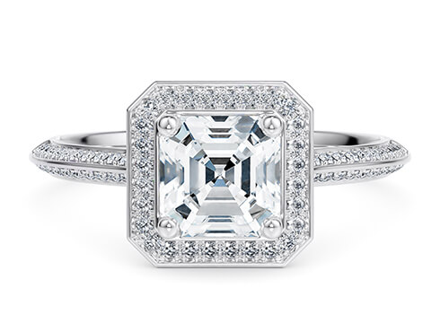 Olympia in Platinum set with a Asscher cut diamond.