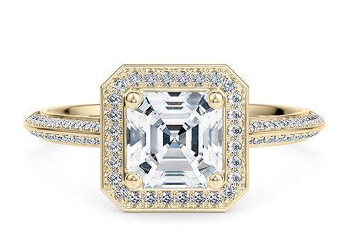 Olympia in Yellow Gold (9k) set with a Asscher cut diamond.