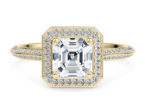 Olympia in Yellow Gold set with a Asscher cut diamond.