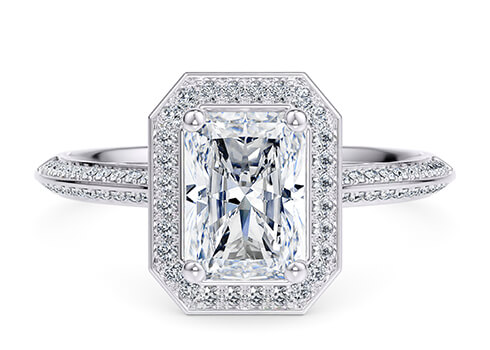 Olympia in Platinum set with a Radiant cut diamond.