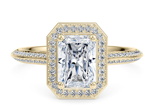 Olympia in Yellow Gold set with a Radiant cut diamond.