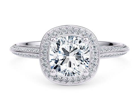 Olympia in Platinum set with a Cushion cut diamond.
